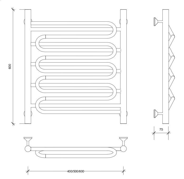 Полотенцесушитель водяной 60x50 Валенсия 3 (черный) Secado арт. 4673739224151