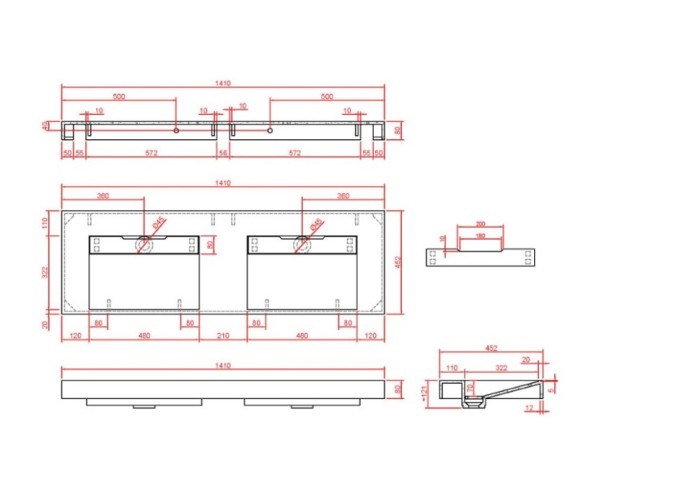 Столешница моноблок nero marquina (1410x452x80), Boheme Flat - 859-140-NM