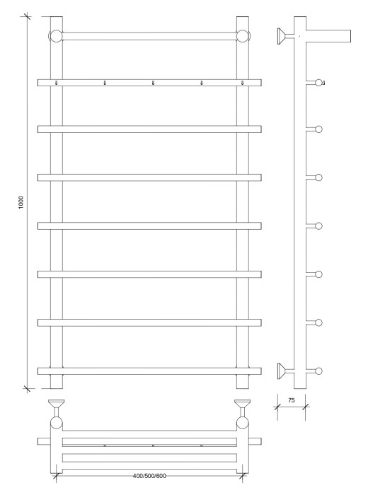 Полотенцесушитель водяной 100x50x60 Турин 1 КСП (черный) Secado арт. 4673739229712