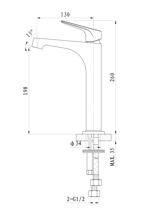 Смеситель для раковины высокий, Wonzon & Woghand Balance, WW-051124-CR/L цвет: хром