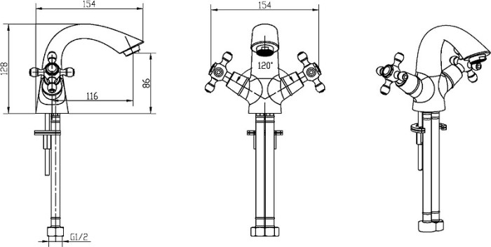 Смеситель для умывальника black, chrome, Boheme Royal cristal - 271-Royal/CRST black