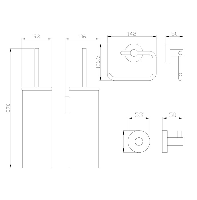 Набор аксессуаров из 3 предметов (крючок, держатель для бумаги, ершик), Wonzon & Woghand, WW-8100-CR цвет: хром