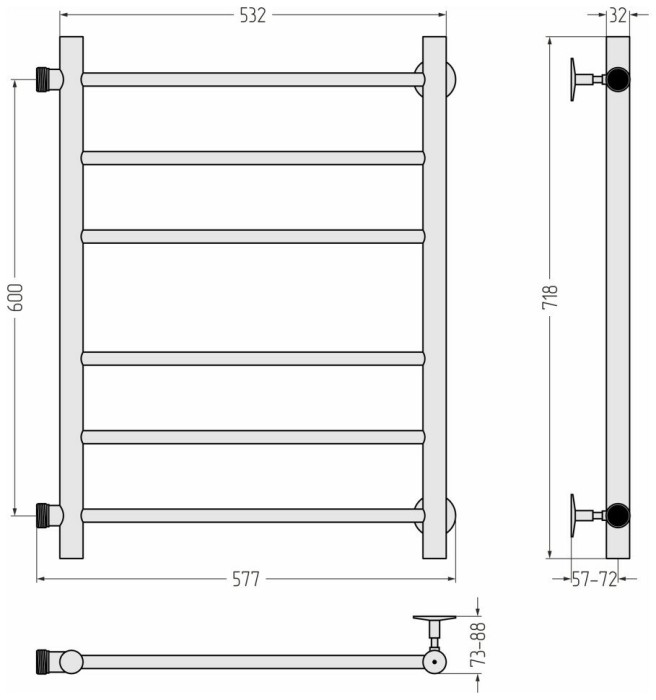 Стилье Водяной полотенцесушитель 600x500, Версия-Б, 12610-6050 цвет: белый