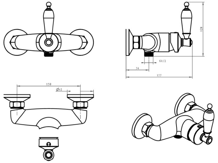 Смеситель для душа, золото, Vogue Crystal Boheme 214-CRST
