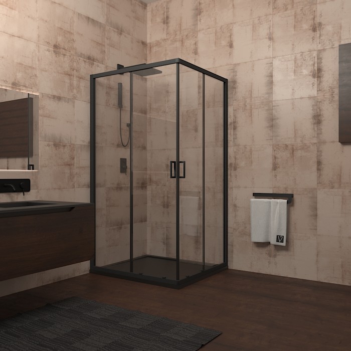 Душевой угол 900x900x1950, Veconi Rovigo, черный, стекло прозрачное арт. RV13-90-01-C5
