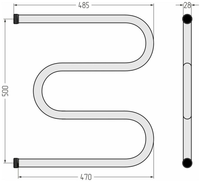 Стилье Водяной полотенцесушитель 500x500, М-образный, 00004-5050 цвет: без покрытия