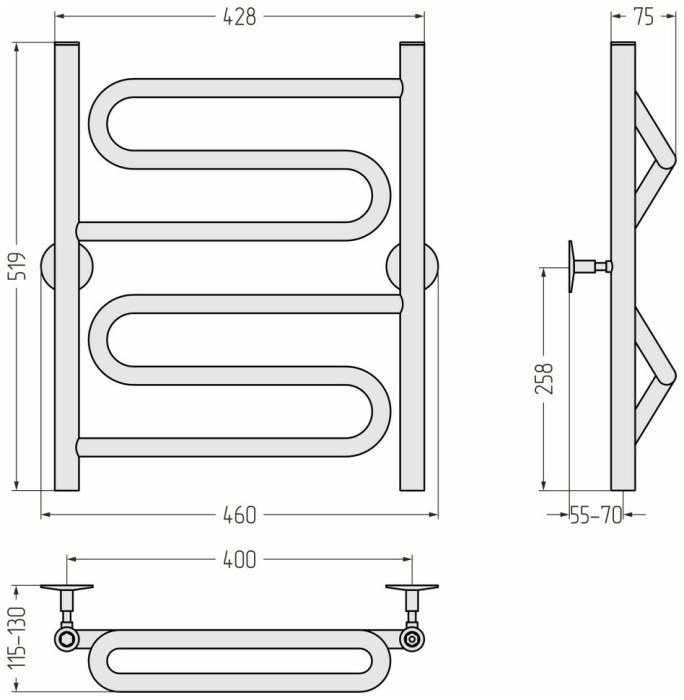 Стилье Водяной полотенцесушитель 600x400, Универсал-51, 00651-6040 цвет: без покрытия