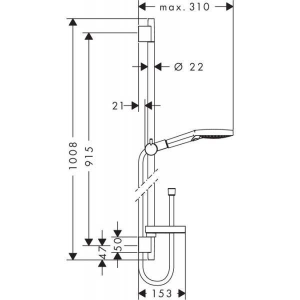 Душевой гарнитур PowderRain со штангой 90см и мыльницей Raindance Select S Hansgrohe, хром арт. 27667000