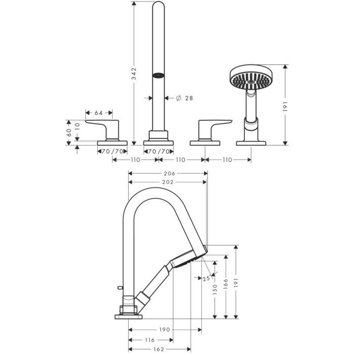 Смеситель на край ванны Citterio M Axor, сталь арт. 34454800