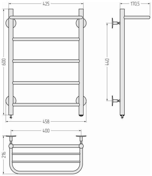 Стилье Электрический полотенцесушитель 600x400, Формат 30, 00531-6040 цвет: без покрытия