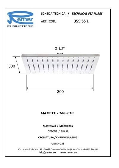 Верхний душ с шарнирным соединением 30 см бронза глянцевый, Remer, 359SSLVOX