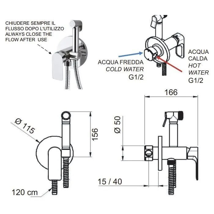 Гигиенический душ со смесителем никель матовый, Remer Infinity, скрытого монтажа I65WNPO