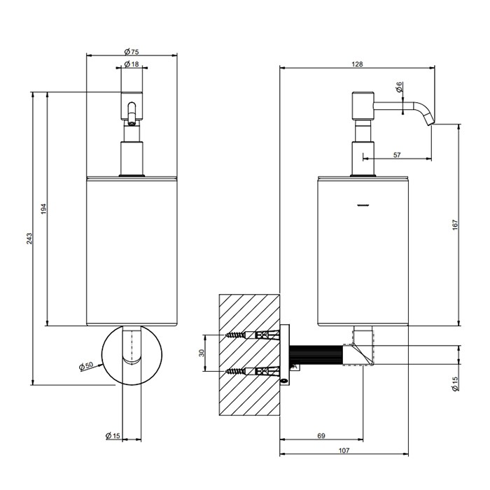 Дозатор для жидкого мыла, подвесной, отделка Black Metal Brushed PVD, Gessi Ingranaggio, black metal brushed pvd арт. 63814#707
