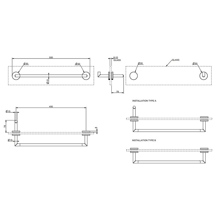 Полотенцедержатель для крепления на стекло. 45 см, Gessi Tondo, black xl арт. 63726#299