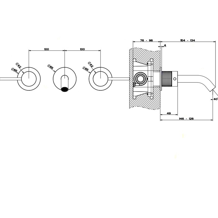 Встраиваемый смеситель для раковины на 3 отверстия с изливом, без донного клапана. цвет: шлифованная сталь, Gessi Cesello, шлифованная сталь арт. 54492#239
