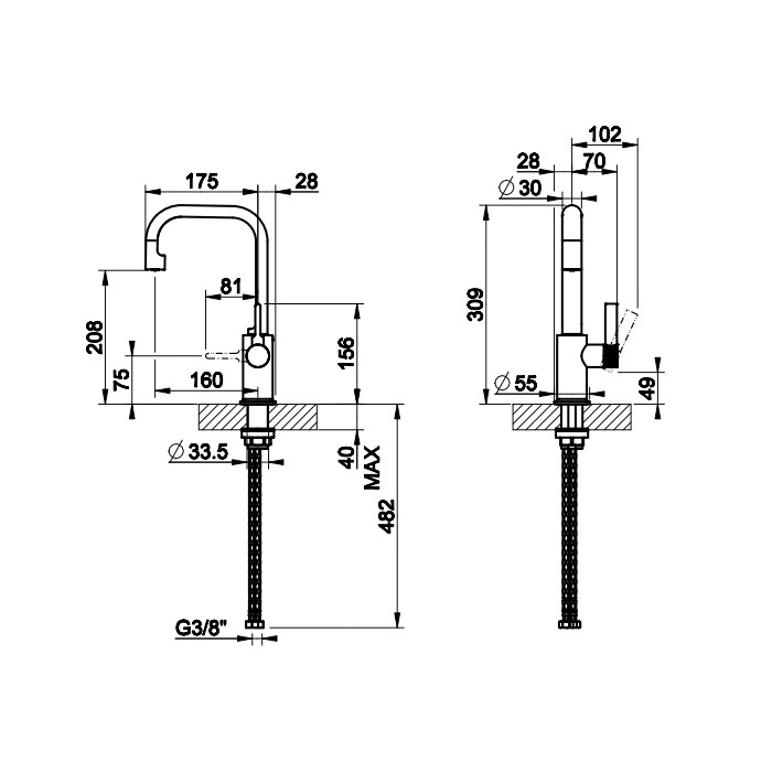 Смеситель для раковины, высокий, без донного клапана и соединительные шланги, Gessi Inciso, хром арт. 58006#031