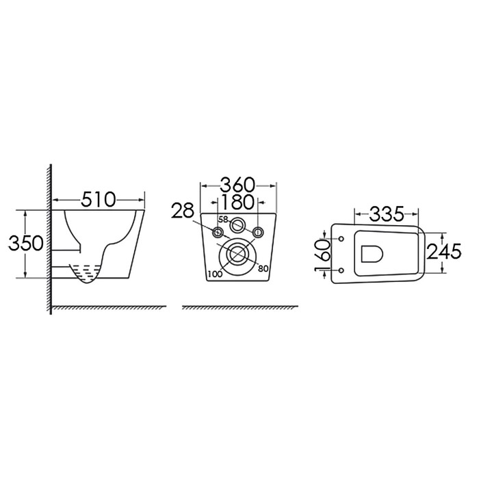 Подвесной унитаз 360х510х350 безободковый, c сиденьем микролифт, Azario Boca арт. AZ-1048 A