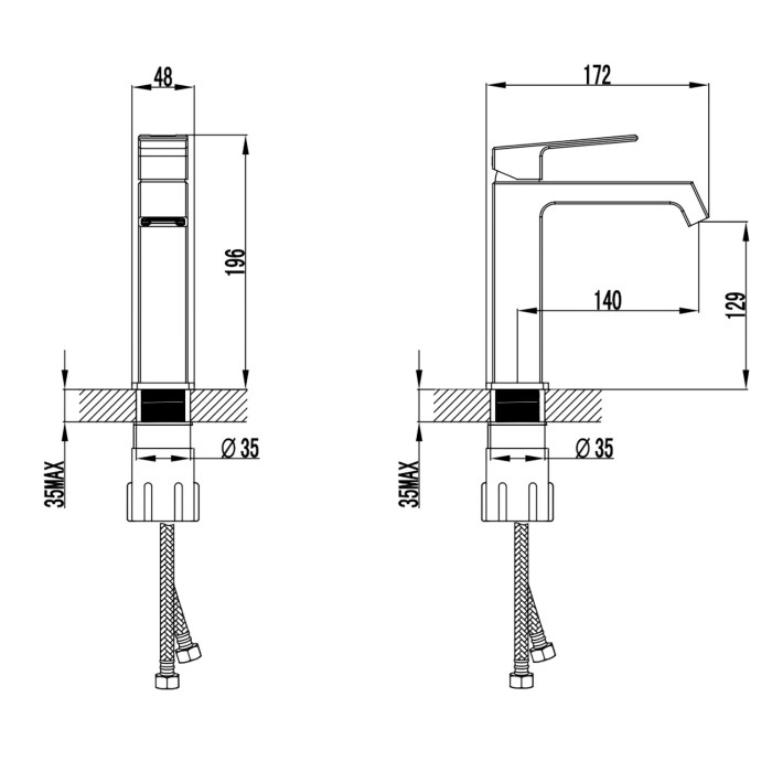 Смеситель для раковины, керамический картридж, без донного клапана, хром, Azario EXQUISITE арт. AZ-VSM168340C
