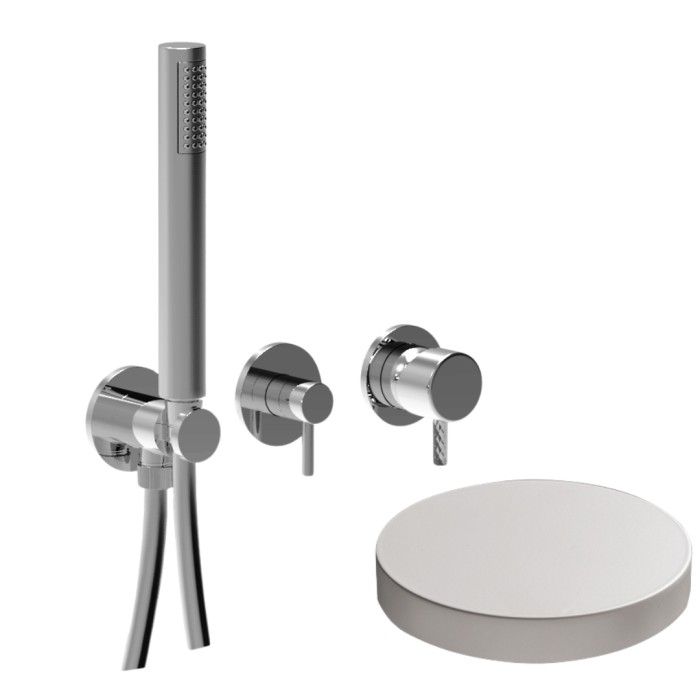 Внешняя часть встраиваемого смесителя для душа на 2 режима, однорычажный, поворотный переключатель, ручной душ + 1 доп. вывод воды, Giulini My future deluxe, белый матовый арт. 59X5301DEPBO