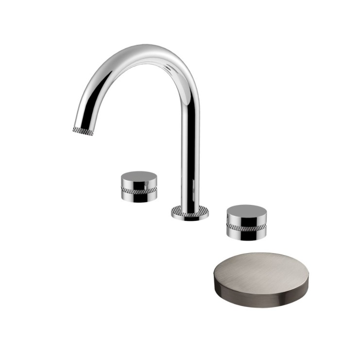 Смеситель для раковины на 3 отверстия, поворотный излив, донный клапан Up&amp;Down, Giulini My ring deluxe, никель матовый арт. MR0112/UDLNKO