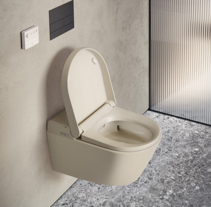 Подвесной унитаз GSI Pura Hygea 590х375 мм с биде, безободковый с сиденьем Soft-Close, цвет бежевый матовый арт. 741811-creta
