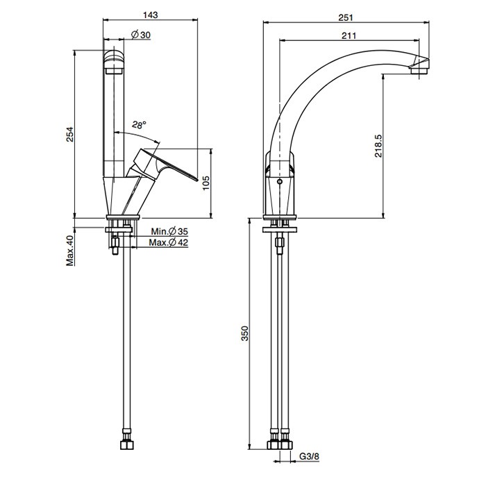 Fima Carlo Frattini Смеситель для кухни, на 1 отв., Kitchen, F3847/2CR цвет: хром