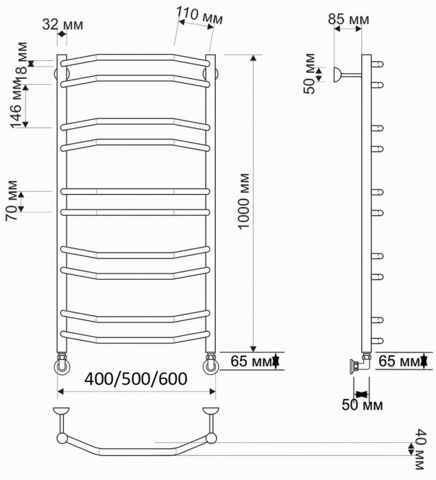 Полотенцесушитель водяной латунный 40x100 Агата 4 (бронза) Secado арт. 4603777459192