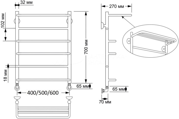 Полотенцесушитель водяной латунный 60x70 Верона 2 (бронза) Secado арт. 4603777460068