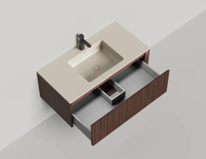 Подвесная тумба domino 1000, шпон, фрезерованный фасад, под встраиваемую раковину, Salini арт. 27D210INF