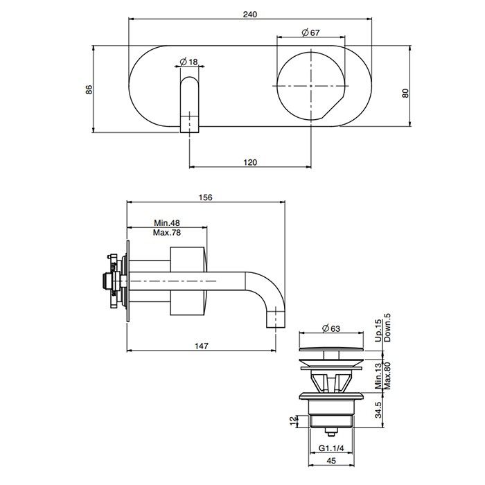 Fima Carlo Frattini Cмеситель для раковины, встраиваемый, излив: 14.7см., So, F3171WX5OR цвет: золото