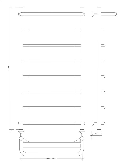 Полотенцесушитель водяной 100x50 Агата 1 СП (черный) Secado арт. 4673739223130