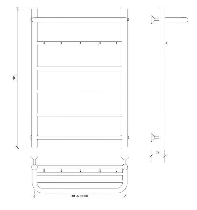 Полотенцесушитель водяной 80x50 Триада 1 КСП (черный) Secado арт. 4673739228845