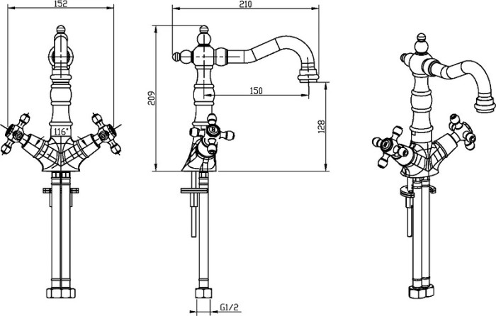 Смеситель для умывальника, высокий black, chrome, Boheme Royal cristal - 272-Royal/CRST black