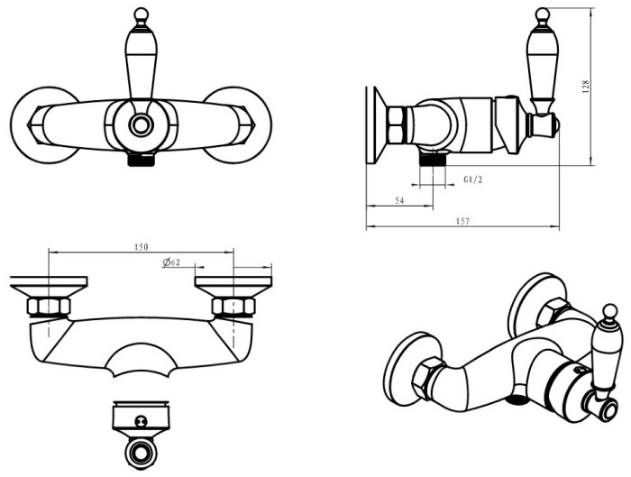 Смеситель для душа, хром, Vogue Crystal Boheme 224-CRST