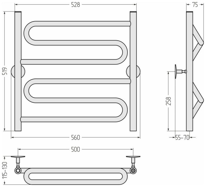 Стилье Водяной полотенцесушитель 600x500, Универсал-51, 00651-6050 цвет: без покрытия