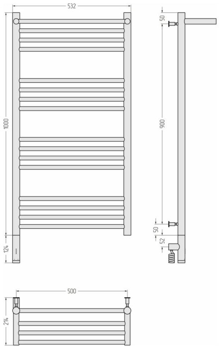 Сунержа Электрический полотенцесушитель 1000x500, Богема 3.0 с 1 полкой, 30-5806-1050 цвет: матовый белый