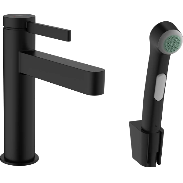 Смеситель для раковины со сливным гарнитуром и гигиеническим душем, Hansgrohe Finoris, черный арт. 76210670