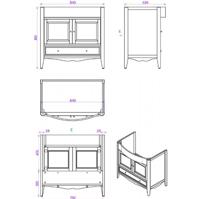 База с раковиной simas ar864bi*1 90х56см, напольная, с 1отв., 2 распашные дверки+1 выдв.Ящик, доводч. Blum, ручки: riflesso бронза, Veronica gridgio, Tiffany World - VER3090-G+AR864bi*1 комплект