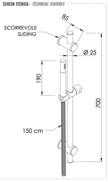 Душевая стойка с ручным душем и шлангом никель матовый, Remer, внешнего монтажа 317G317MMNPO