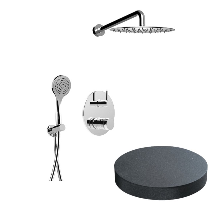 Встраиваемый душевой комплект на 2 режима, однорычажный, с поворотным переключателем, ручной душ, кронштейн, верхний душ d25 см, Giulini My ring deluxe, графит арт. MR0067DLEPGF