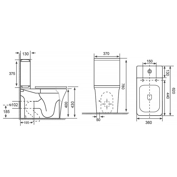 Унитаз-компакт 370х620х780 напольный, безободковый, в комплекте с бачком и сиденьем микролифт, Azario Candy арт. AZ-1503B