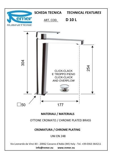 Смеситель хром глянцевый, Remer Dream, внешнего монтажа D10L