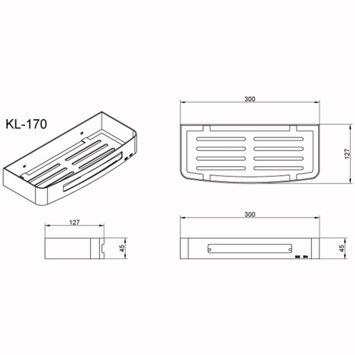Полка прямоугольная одноэтажная, хром, Azario Rina - AZ-170