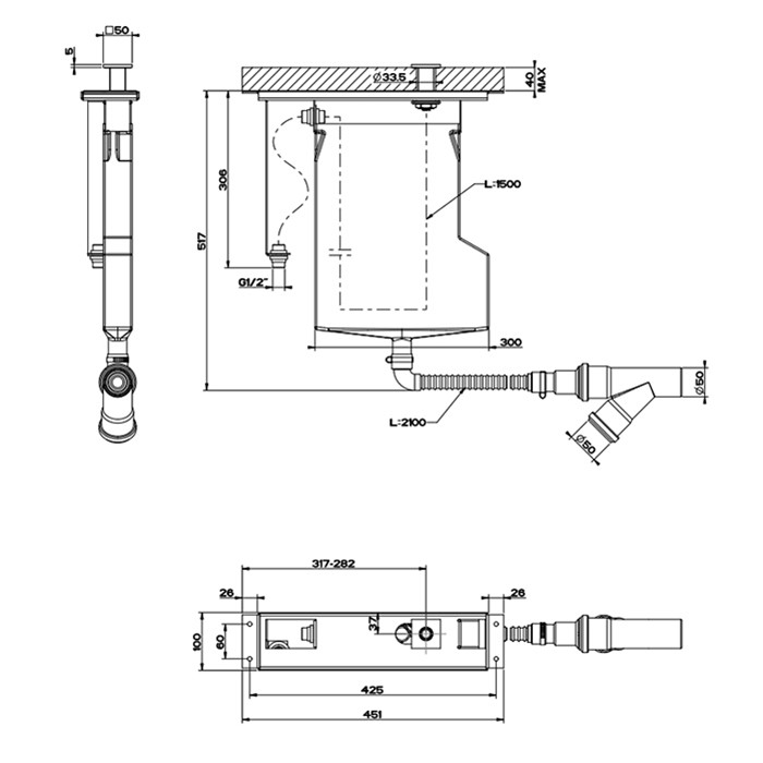 Система сбора воды для ручного душа с убирающимся шлангом при монтаже на борт ванны, Gessi Rettangolo, 01766#031 цвет: хром