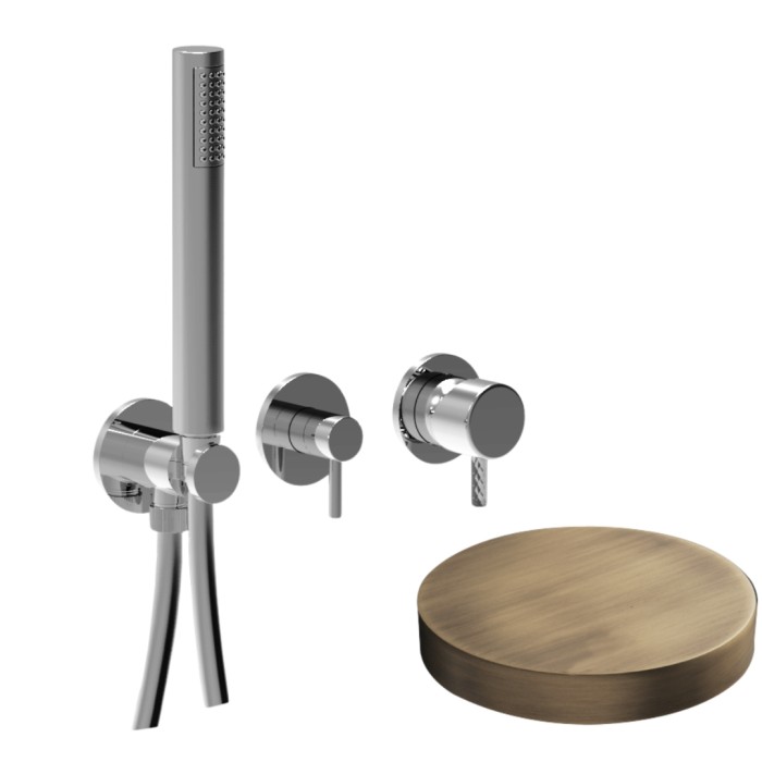 Внешняя часть встраиваемого смесителя для душа на 2 режима, однорычажный, поворотный переключатель, ручной душ + 1 доп. вывод воды, Giulini My future deluxe, бронза матовая арт. 59X5301DEPBROP