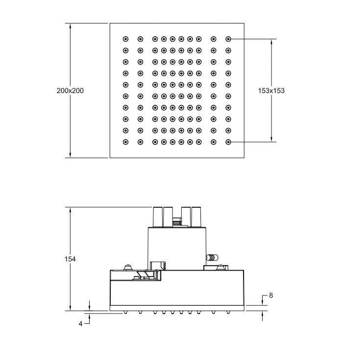 Верхний душ 200х200 мм, тропический ливень, установка Easy-Fix, сенсорное управление, Gessi Binario, mirror steel арт. 61131#238