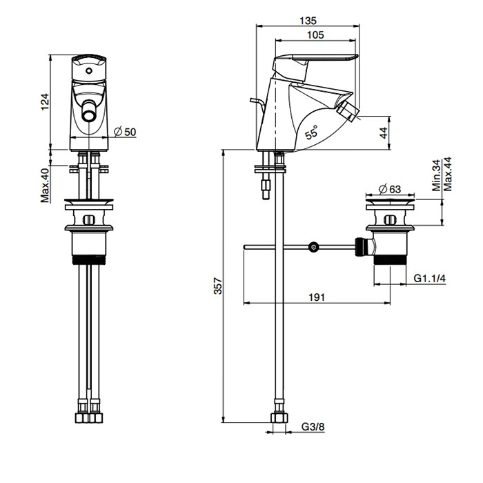 Fima Carlo Frattini Смеситель для биде, на 1 отв., с донным клапаном, Spot, F3002NS цвет: черный