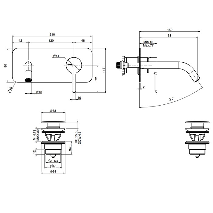 Fima Carlo Frattini Cмеситель для раковины, встраиваемый, Snap, F3121WX5NS цвет: черный