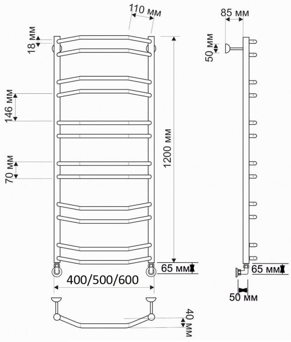 Полотенцесушитель водяной латунный 40x120 Агата 4 (бронза) Secado арт. 4603777459208