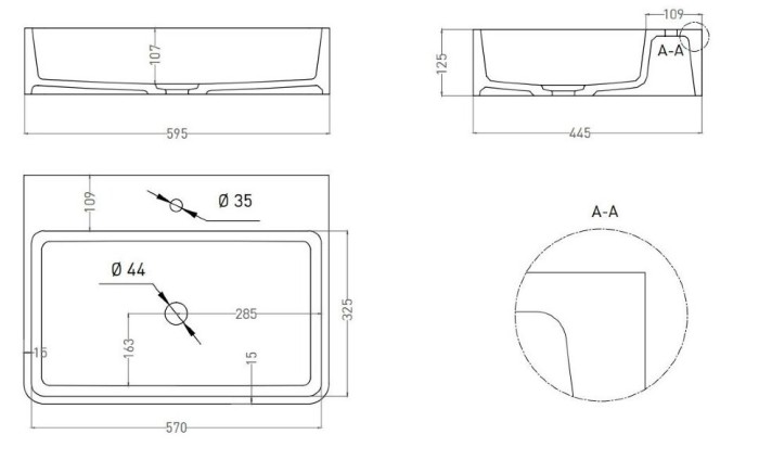 Раковина накладная 59,5x44,5, глянцевая, Salini OTTAVIA арт. 1103101GRF